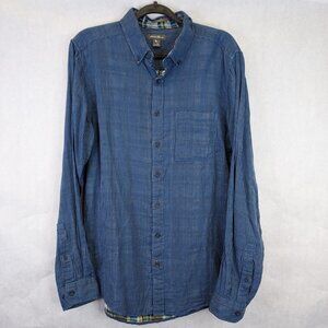 Eddie Bauer Classic Fit Button Down Shirt Men's Tall M Blue Striped Plaid Lined